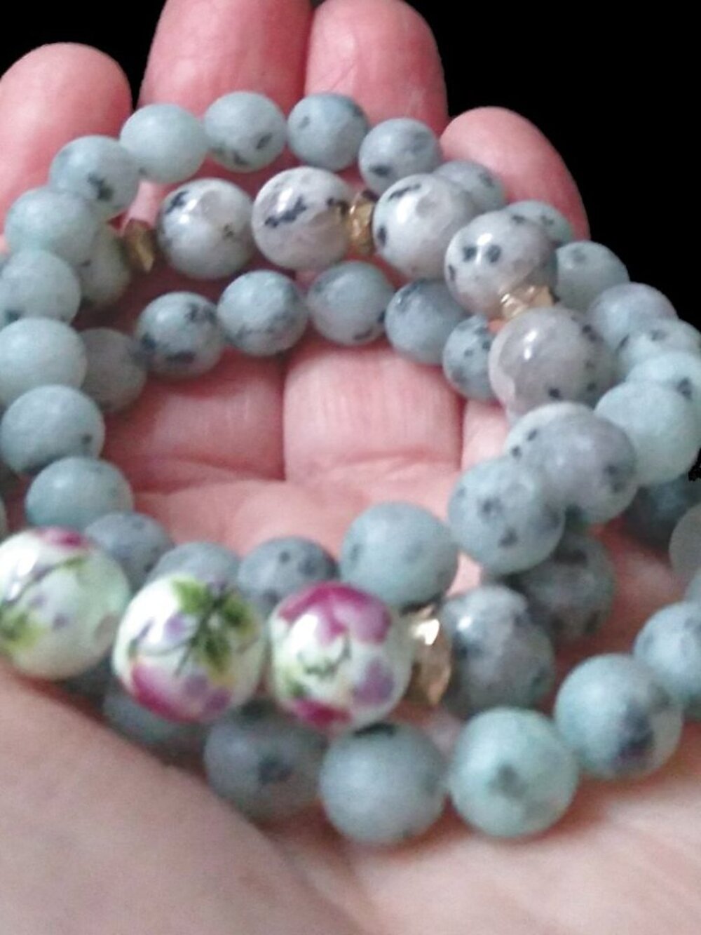 Handcrafted Kiwi Jasper Stone Stretch Bracelet Stack